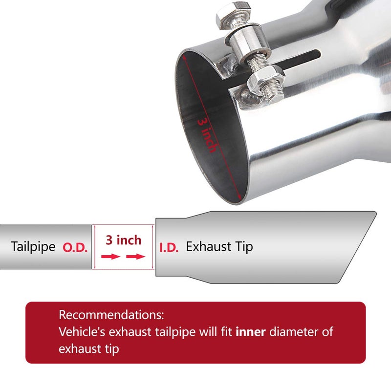 LCGP Exhaust Tip 3" Inlet 5" Outlet 12" Overall Length, Bolt On, Stainless Steel Polished Exhaust Tail Pipe - Image 3